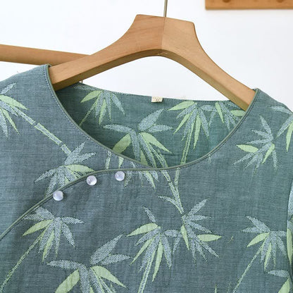 Pyjama en gaze de coton jacquard de bambou vert - image 6