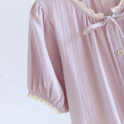 Ensemble pyjama court uni avec bordure en dentelle - image 10