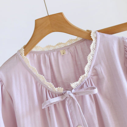 Ensemble pyjama court uni avec bordure en dentelle - image 7