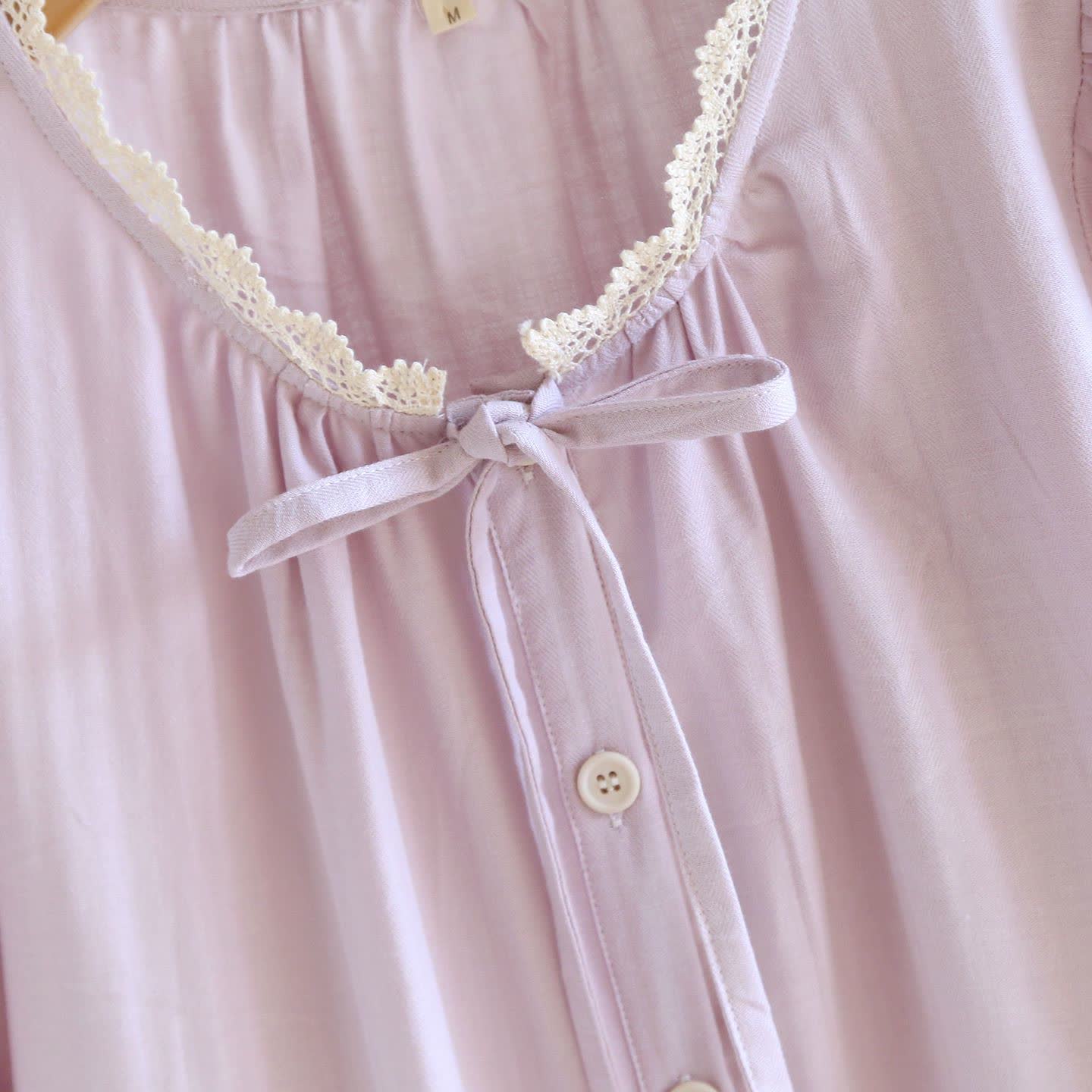 Ensemble pyjama court uni avec bordure en dentelle - image 9