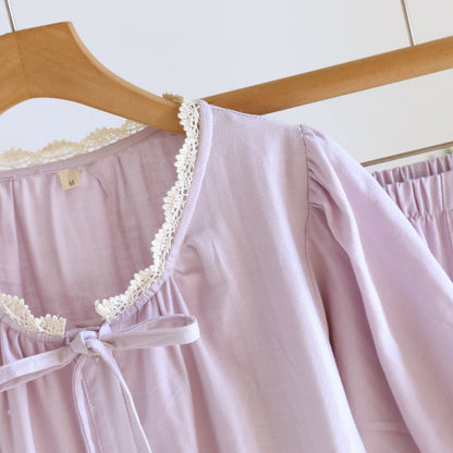 Ensemble pyjama court uni avec bordure en dentelle - image 8