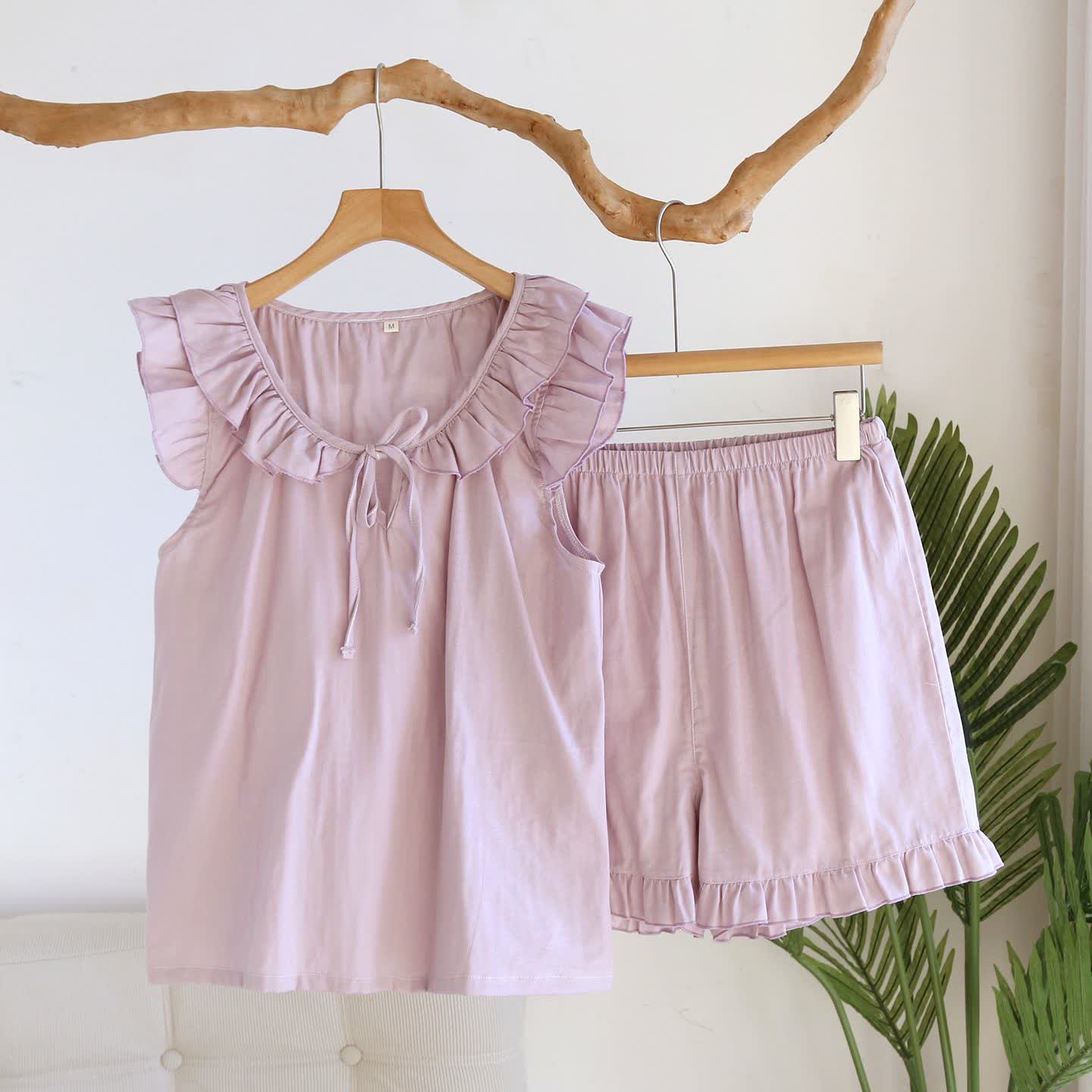 Ensemble pyjama débardeur à volants uni - Violet - XL - image 5