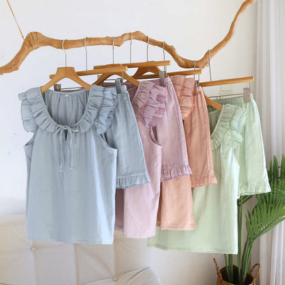Ensemble pyjama débardeur à volants uni - image 0
