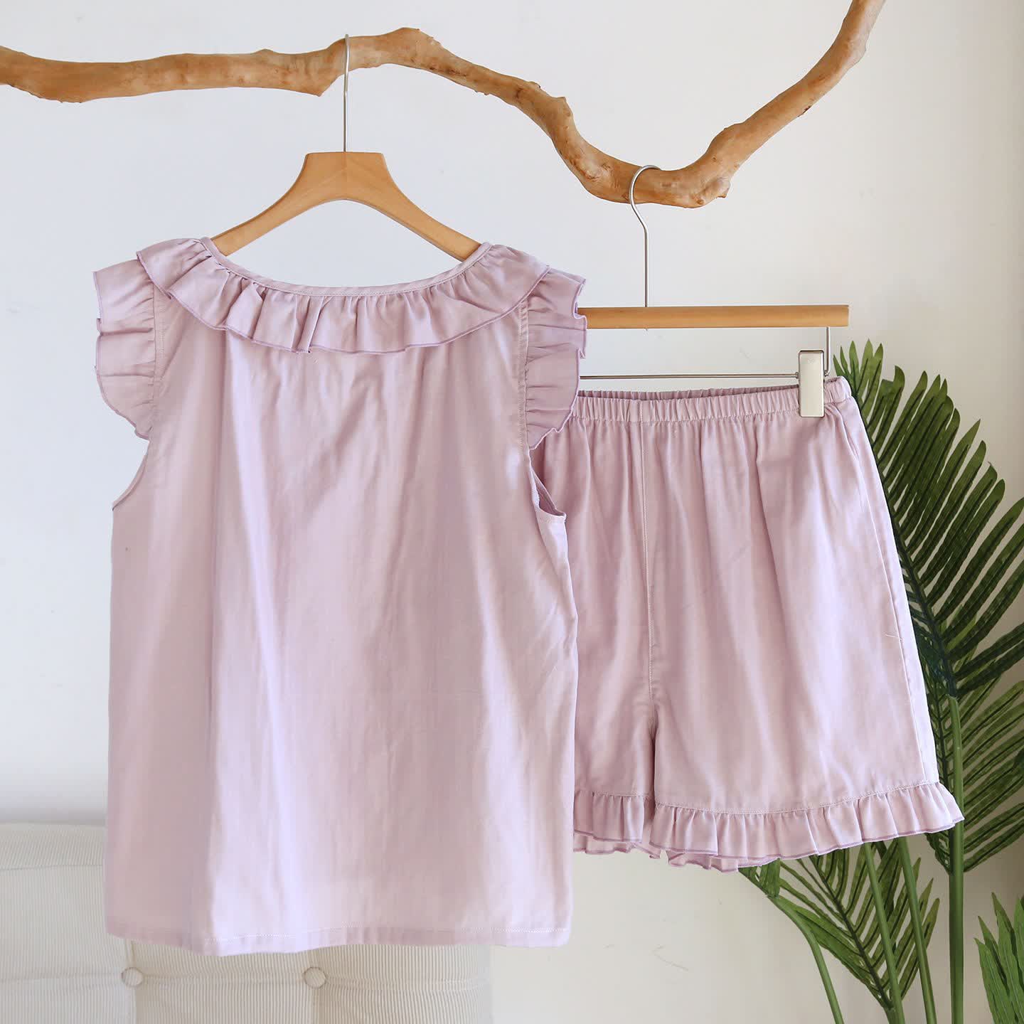 Ensemble pyjama débardeur à volants uni - image 6