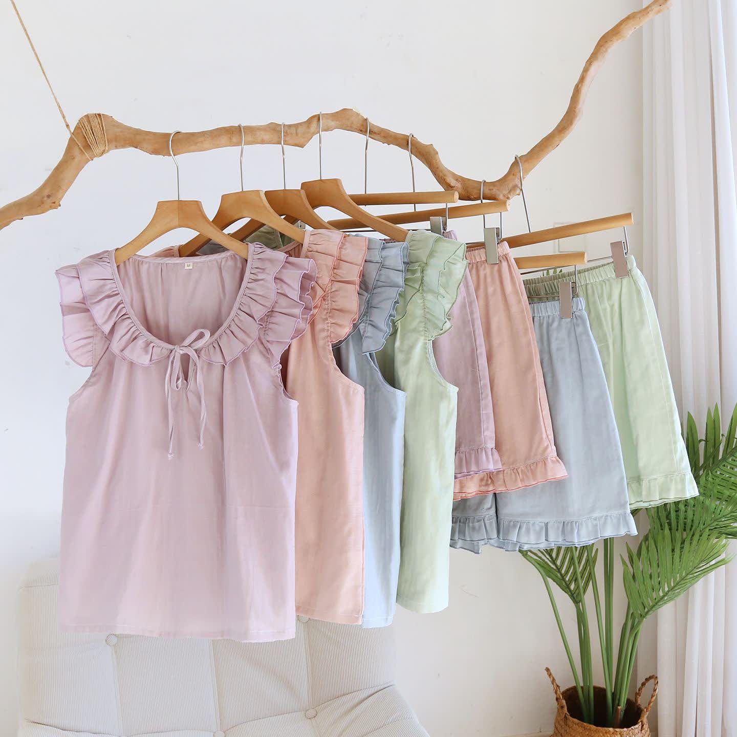 Ensemble pyjama débardeur à volants uni - image 2