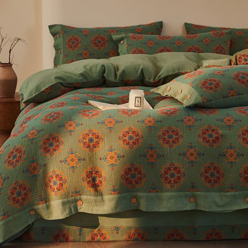 Parure de lit vintage en double gaze de coton à motifs géométriques (4 pièces) - image 3