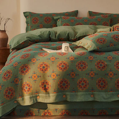 Parure de lit vintage en double gaze de coton à motifs géométriques (4 pièces) - image 3