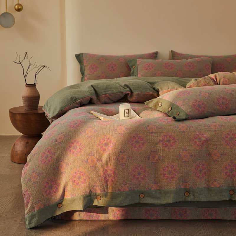 Parure de lit vintage en double gaze de coton à motifs géométriques (4 pièces) - image 15