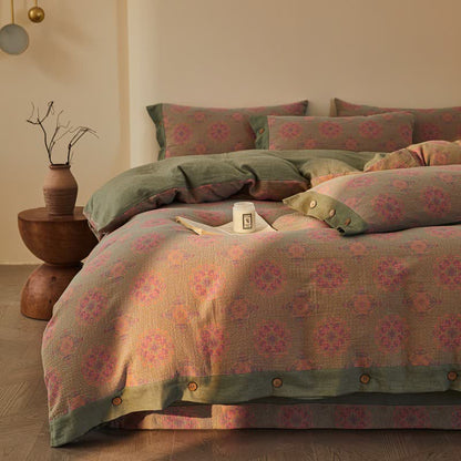 Parure de lit vintage en double gaze de coton à motifs géométriques (4 pièces) - image 15