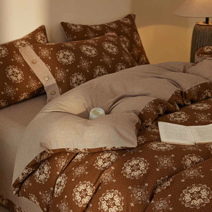 Parure de lit vintage en double gaze de coton à motifs géométriques (4 pièces) - Café - 220 cm x 240 cm - image 9