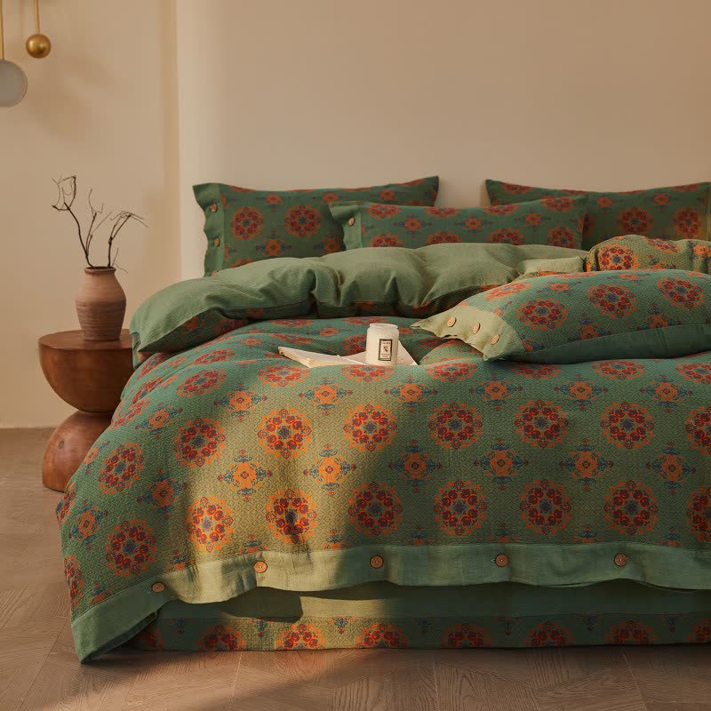 Parure de lit vintage en double gaze de coton à motifs géométriques (4 pièces) - image 2