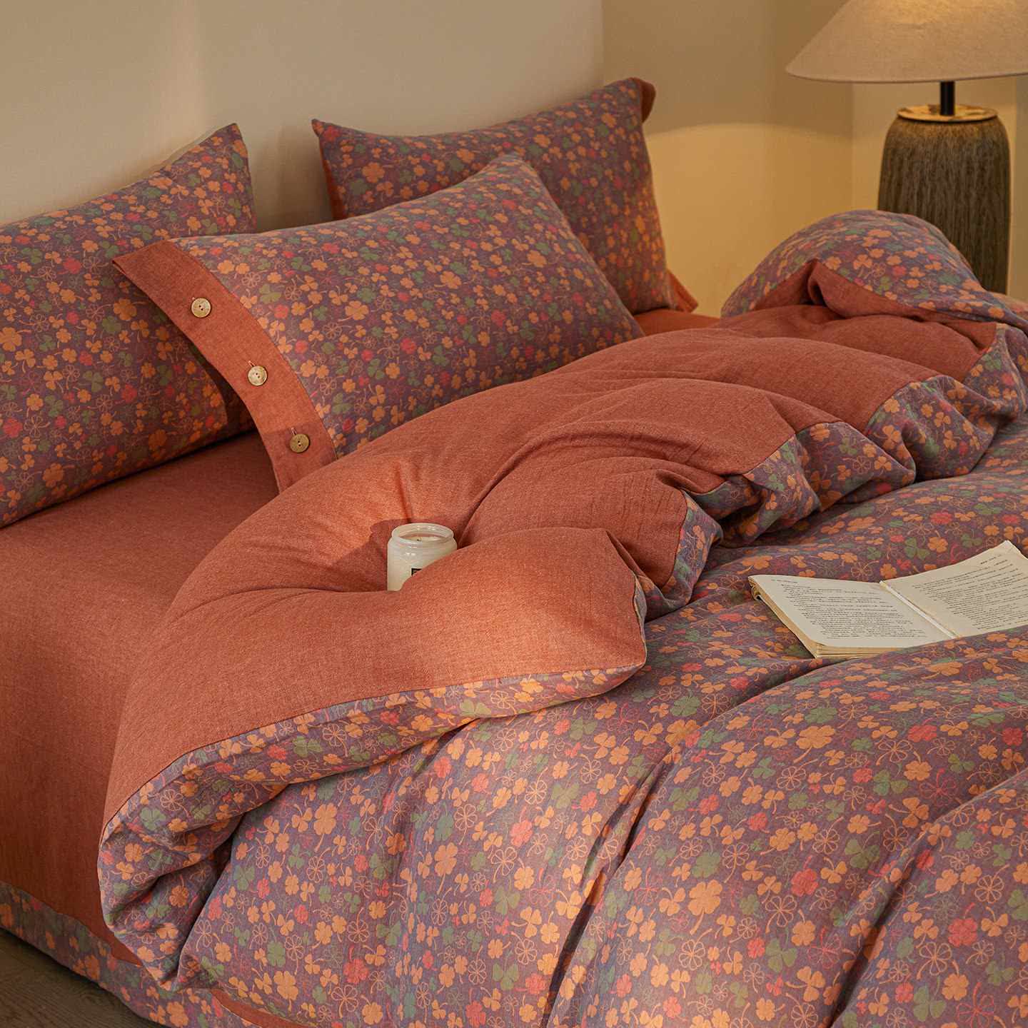 Ensemble de literie Lucky Clover en double gaze de coton (4 pièces) - 220 cm x 240 cm - image 0