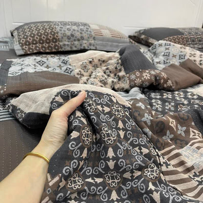 Linge de lit patchwork vintage en double gaze de coton - image 1