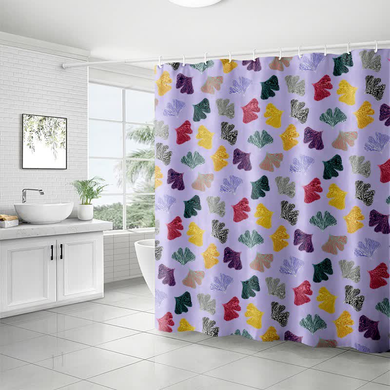 Rideau de douche à motif de feuilles de ginkgo colorées - image 1