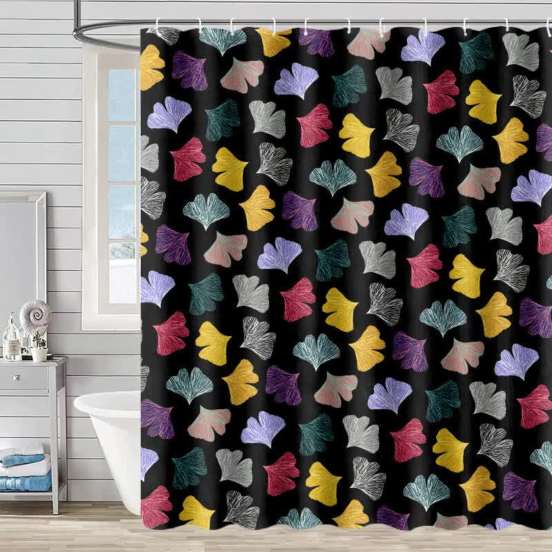 Rideau de douche à motif de feuilles de ginkgo colorées - Noir - 230 cm x 180 cm - image 6