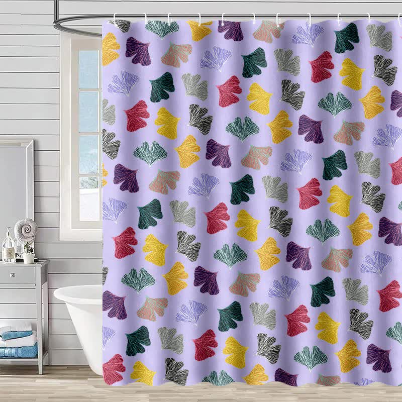Rideau de douche à motif de feuilles de ginkgo colorées - Violet - 230 cm x 180 cm - image 0