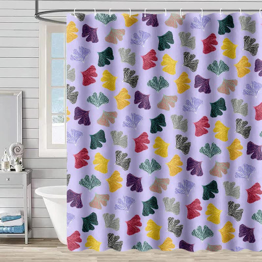 Rideau de douche à motif de feuilles de ginkgo colorées - Violet - 230 cm x 180 cm - image 0