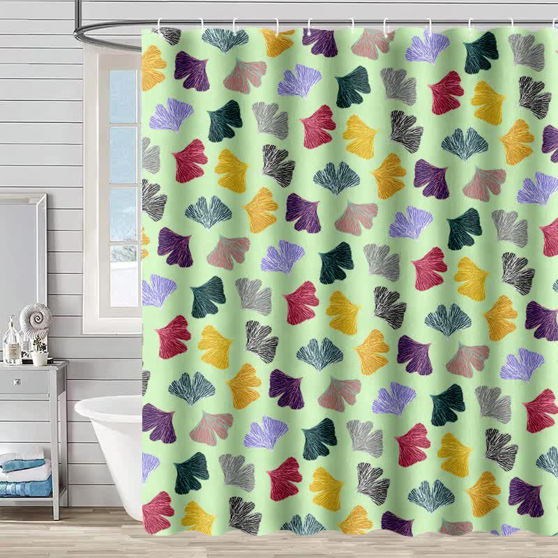 Rideau de douche à motif de feuilles de ginkgo colorées - Vert - 230 cm x 180 cm - image 4