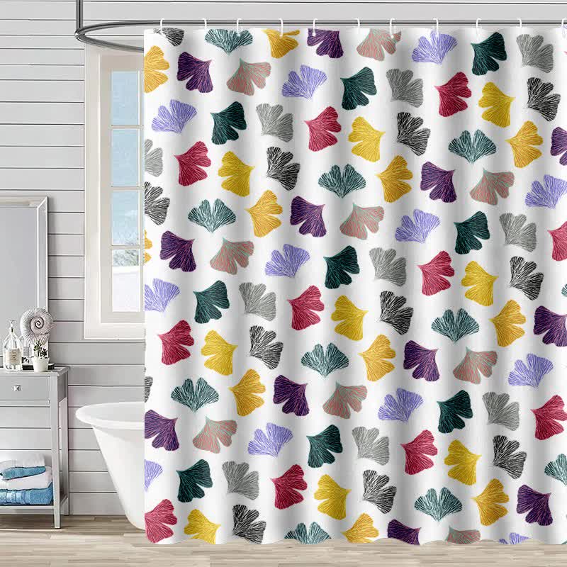 Rideau de douche à motif de feuilles de ginkgo colorées - Blanc - 230 cm x 180 cm - image 2