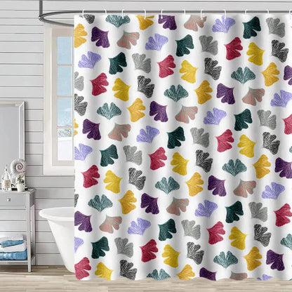 Rideau de douche à motif de feuilles de ginkgo colorées - Blanc - 230 cm x 180 cm - image 2