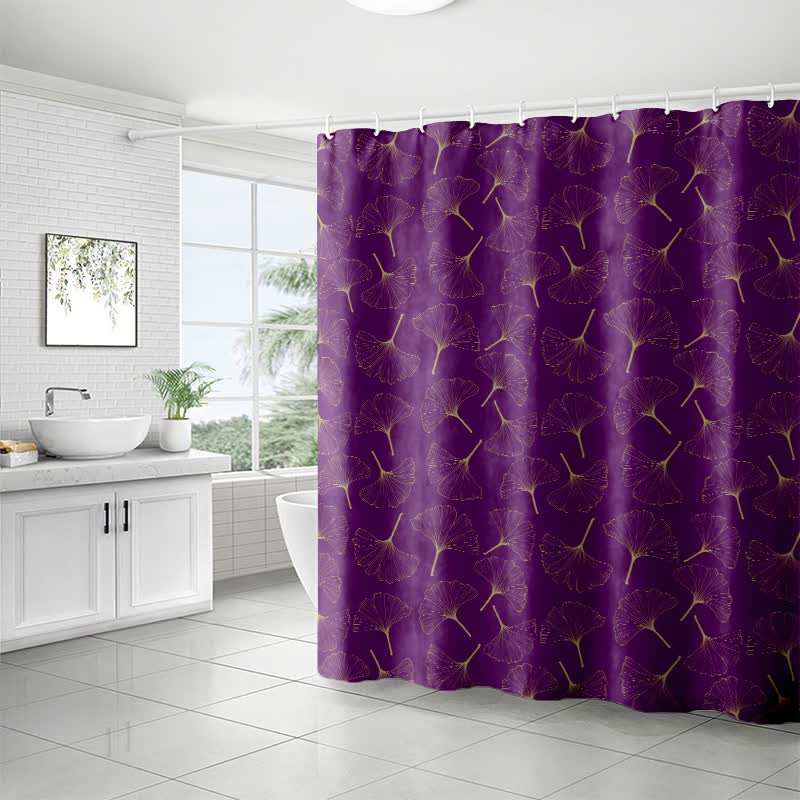 Rideau de douche à motif de feuilles de ginkgo dessinées au trait - image 3