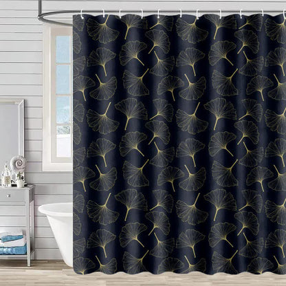 Rideau de douche à motif de feuilles de ginkgo dessinées au trait - Noir - 230 cm x 180 cm - image 6
