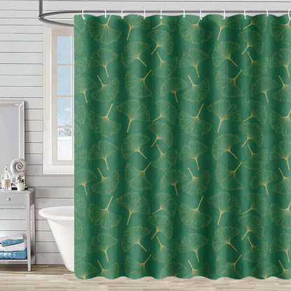 Rideau de douche à motif de feuilles de ginkgo dessinées au trait - Vert - 230 cm x 180 cm - image 0
