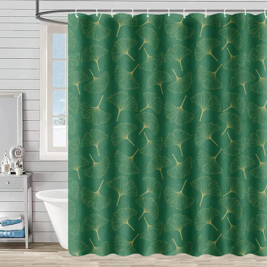 Rideau de douche à motif de feuilles de ginkgo dessinées au trait - Vert - 230 cm x 180 cm - image 0