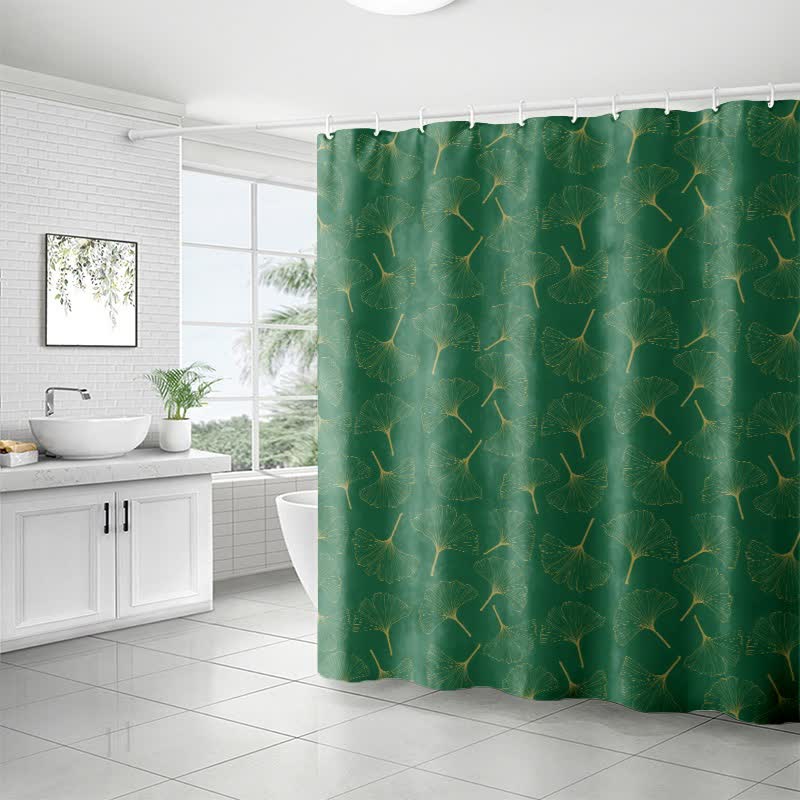 Rideau de douche à motif de feuilles de ginkgo dessinées au trait - image 1