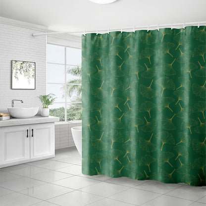 Rideau de douche à motif de feuilles de ginkgo dessinées au trait - image 1