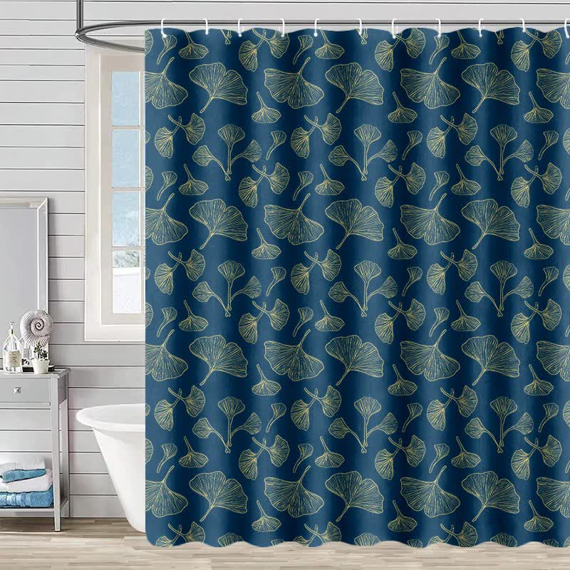 Rideau de douche à motif inspiré du ginkgo - Bleu - 230 cm x 180 cm - image 2