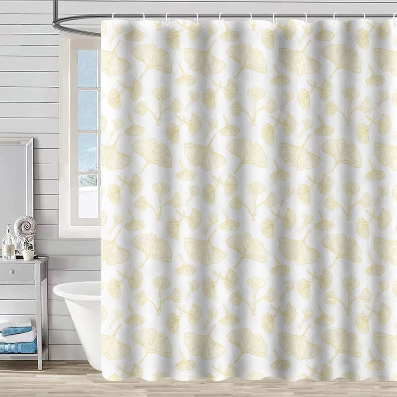 Rideau de douche à motif inspiré du ginkgo - Beige - 230 cm x 180 cm - image 4