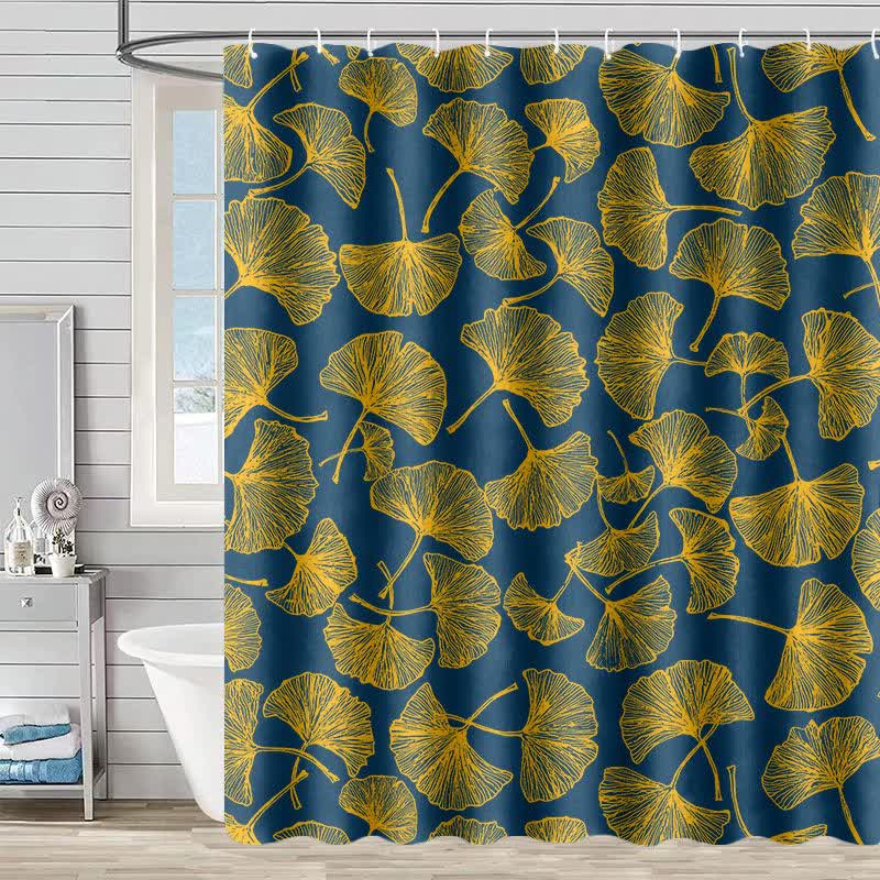 Rideau de douche à motif artistique de feuilles de ginkgo - Bleu - 230 cm x 180 cm - image 2