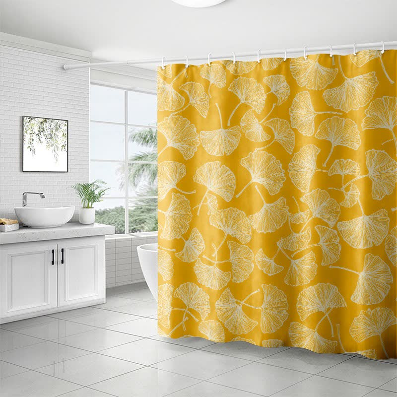 Rideau de douche à motif artistique de feuilles de ginkgo - image 1
