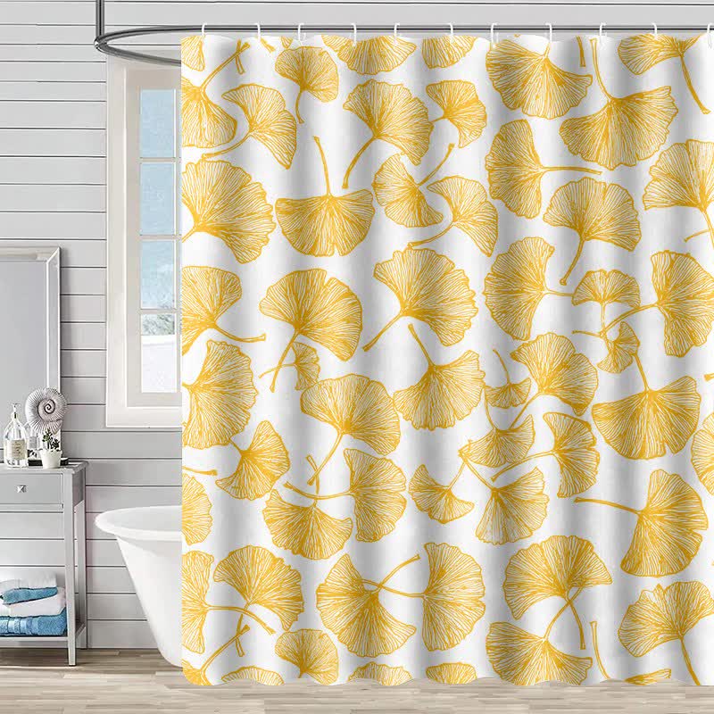 Rideau de douche à motif artistique de feuilles de ginkgo - Blanc - 230 cm x 180 cm - image 6
