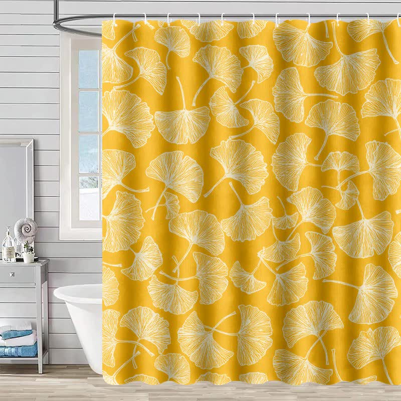 Rideau de douche à motif artistique de feuilles de ginkgo - Jaune - 230 cm x 180 cm - image 0