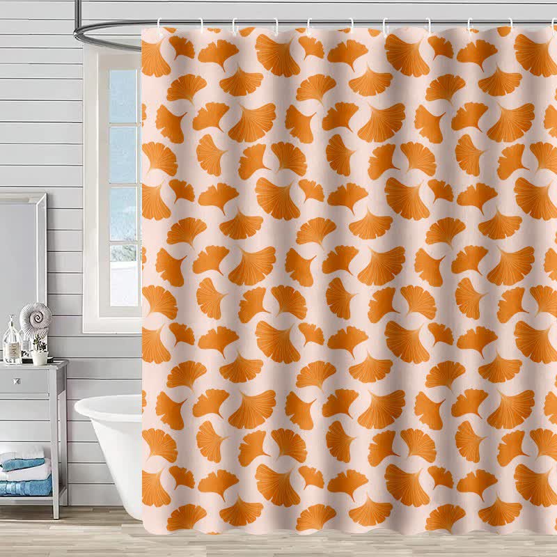 Rideau de douche à motif de feuilles de ginkgo orange - Orange - 230 cm x 180 cm - image 0