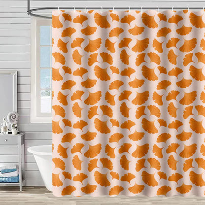 Rideau de douche à motif de feuilles de ginkgo orange - Orange - 230 cm x 180 cm - image 0