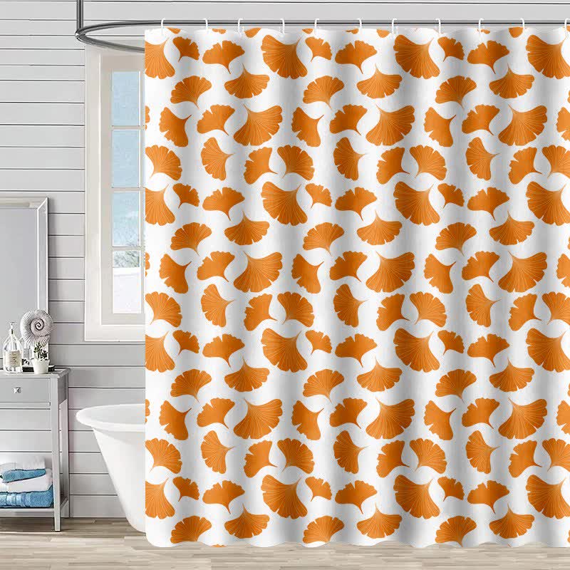 Rideau de douche à motif de feuilles de ginkgo orange - Blanc - 230 cm x 180 cm - image 6