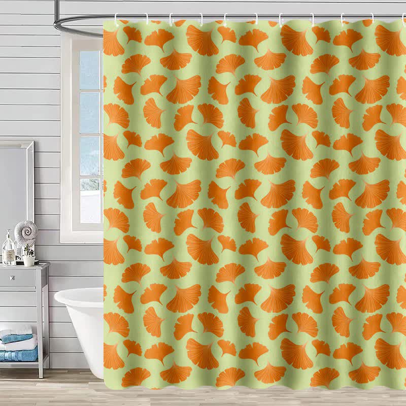 Rideau de douche à motif de feuilles de ginkgo orange - Vert - 230 cm x 180 cm - image 4