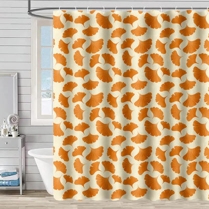 Rideau de douche à motif de feuilles de ginkgo orange - Jaune - 230 cm x 180 cm - image 2
