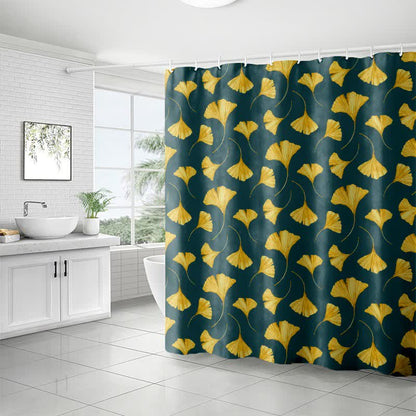 Rideau de douche à motif de feuilles de ginkgo dorées - image 1