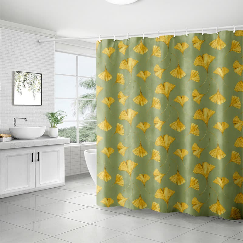 Rideau de douche à motif de feuilles de ginkgo dorées - image 5