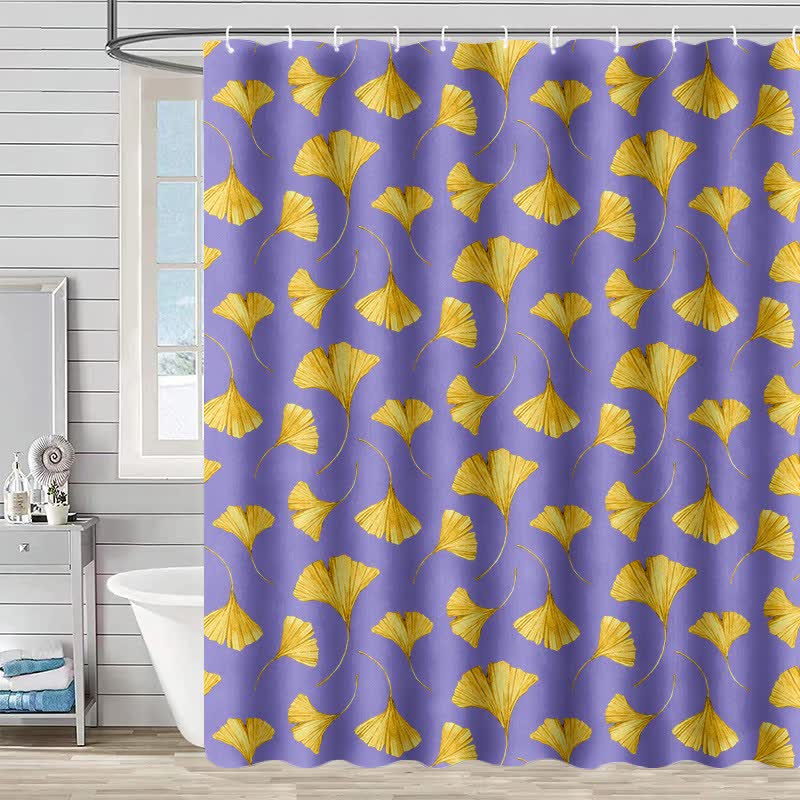 Rideau de douche à motif de feuilles de ginkgo dorées - Violet - 230 cm x 180 cm - image 2
