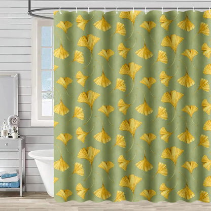Rideau de douche à motif de feuilles de ginkgo dorées - Vert clair - 230 cm x 180 cm - image 4