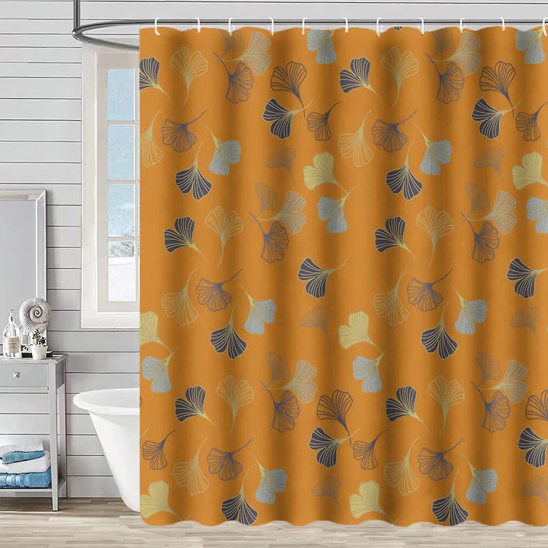 Rideau de douche élégant à motif de feuilles de ginkgo - Orange - 230 cm x 180 cm - image 2