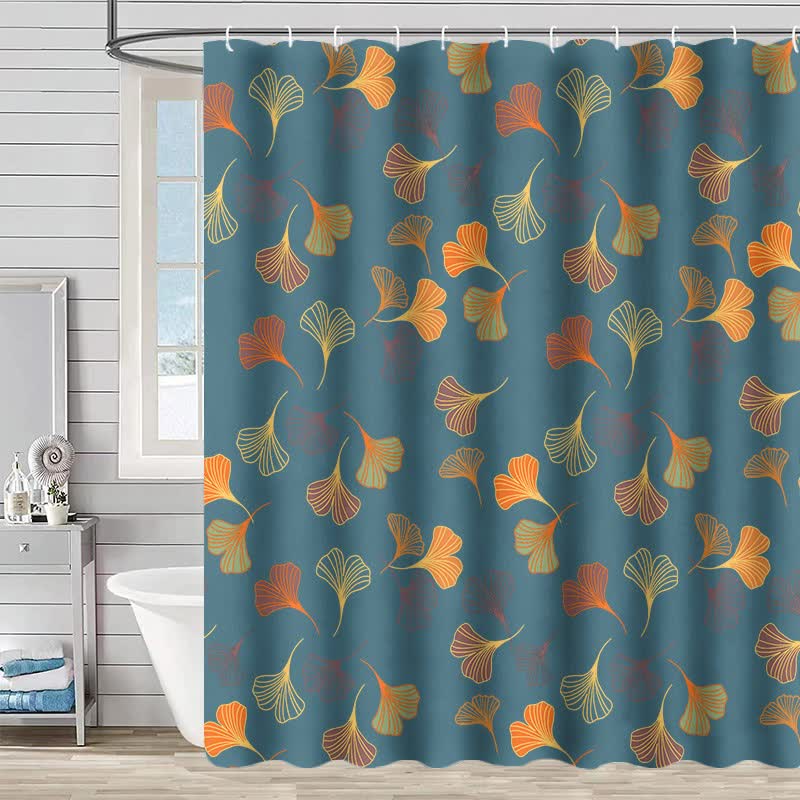Rideau de douche élégant à motif de feuilles de ginkgo - Bleu - 230 cm x 180 cm - image 0