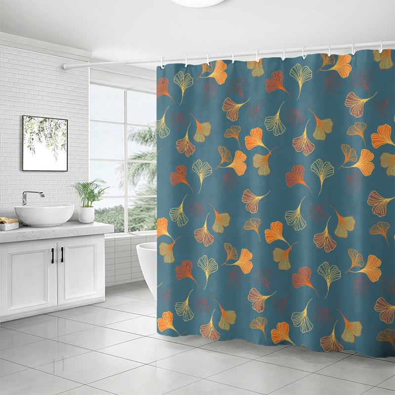 Rideau de douche élégant à motif de feuilles de ginkgo - image 1