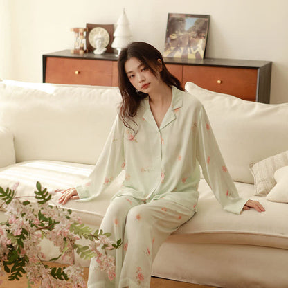 Ensemble pyjama vert frais à motifs floraux - Vert - Long Seeve - XL - image 0