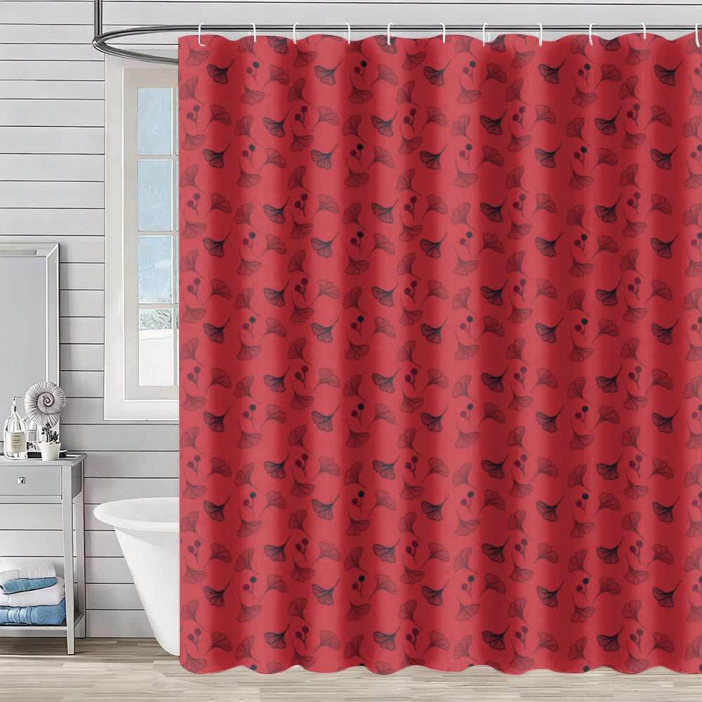 Rideau de douche à motif de feuilles de ginkgo - Rouge et noir - 230 cm x 180 cm - image 2